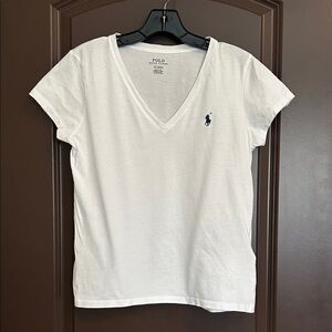 Polo Ralph Lauren Women’s White V-Neck T-Shirt | Size M | Classic Logo